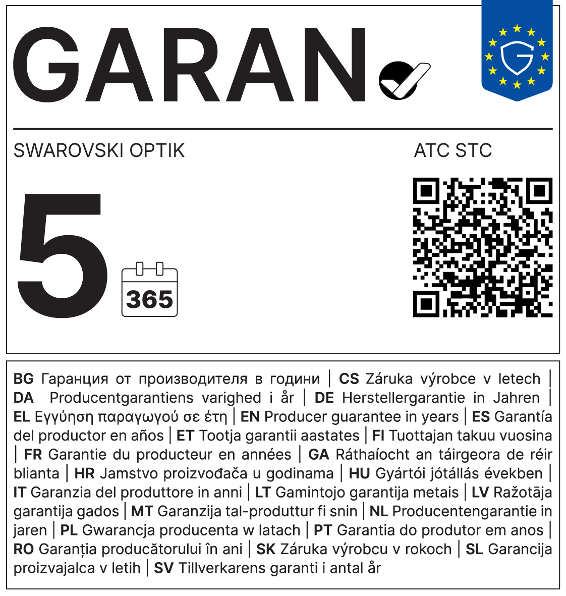 GARAN: 5 Jahre kostenlose Haltbarkeitsgarantie des Produzenten; Swarovski Optik; Modell swarovski-atc-17-40x56-gruen