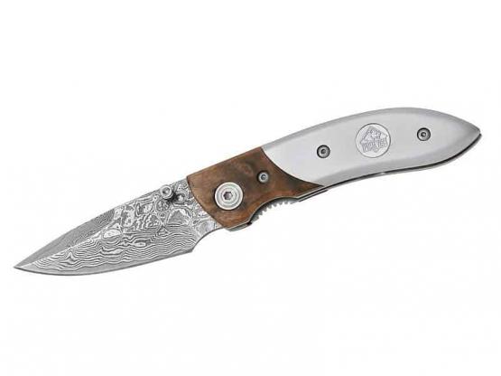 Puma TEC Damast Einhandmesser, rostfest, Thuyaholz