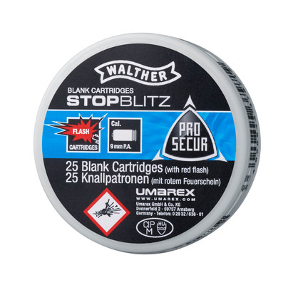 Walther Stop Blitz Platzpatronen für Schreckschusspistolen cal. 9 mm P.A. – 25 Schuss