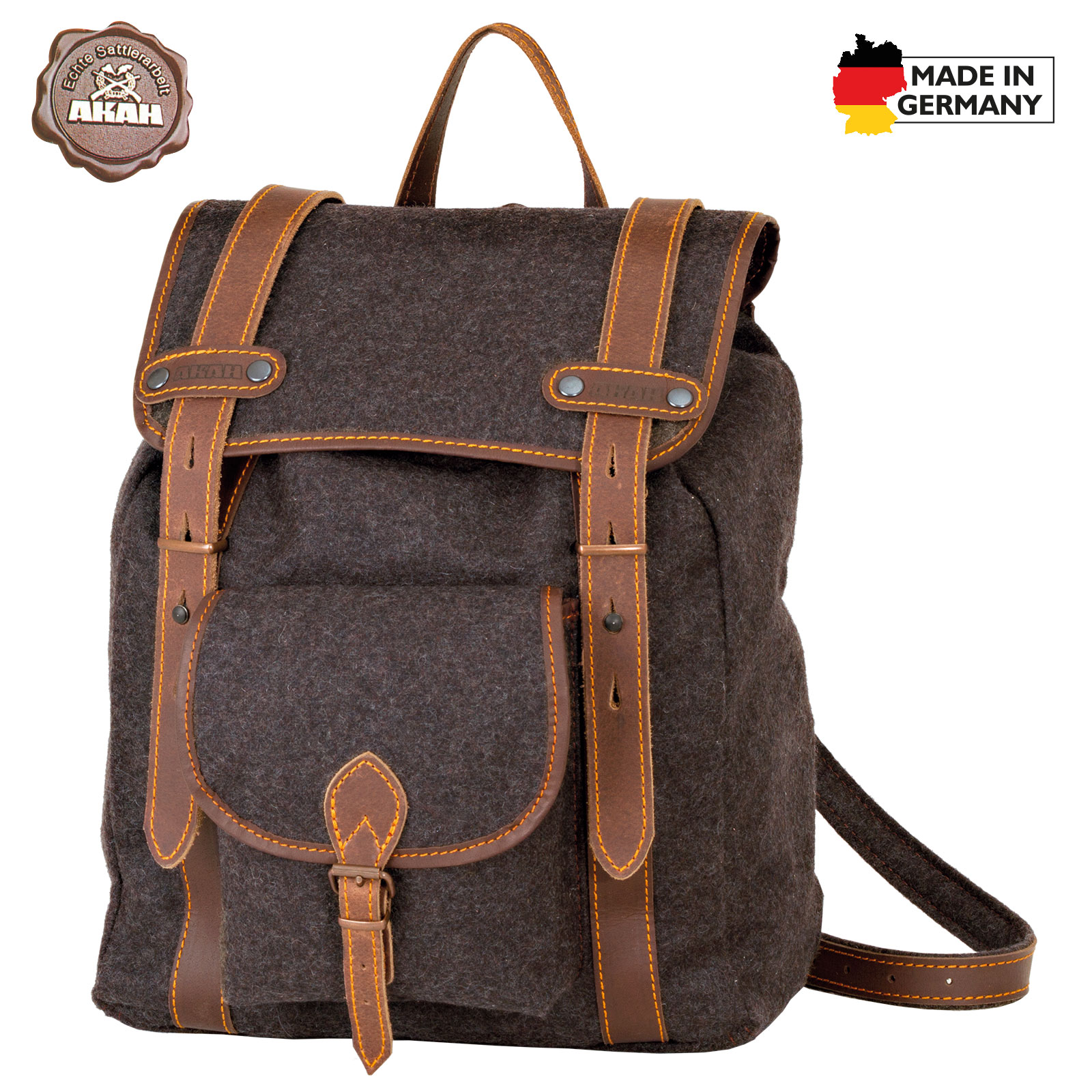 AKAH Wanderrucksack Loden mit Büffel-Leder