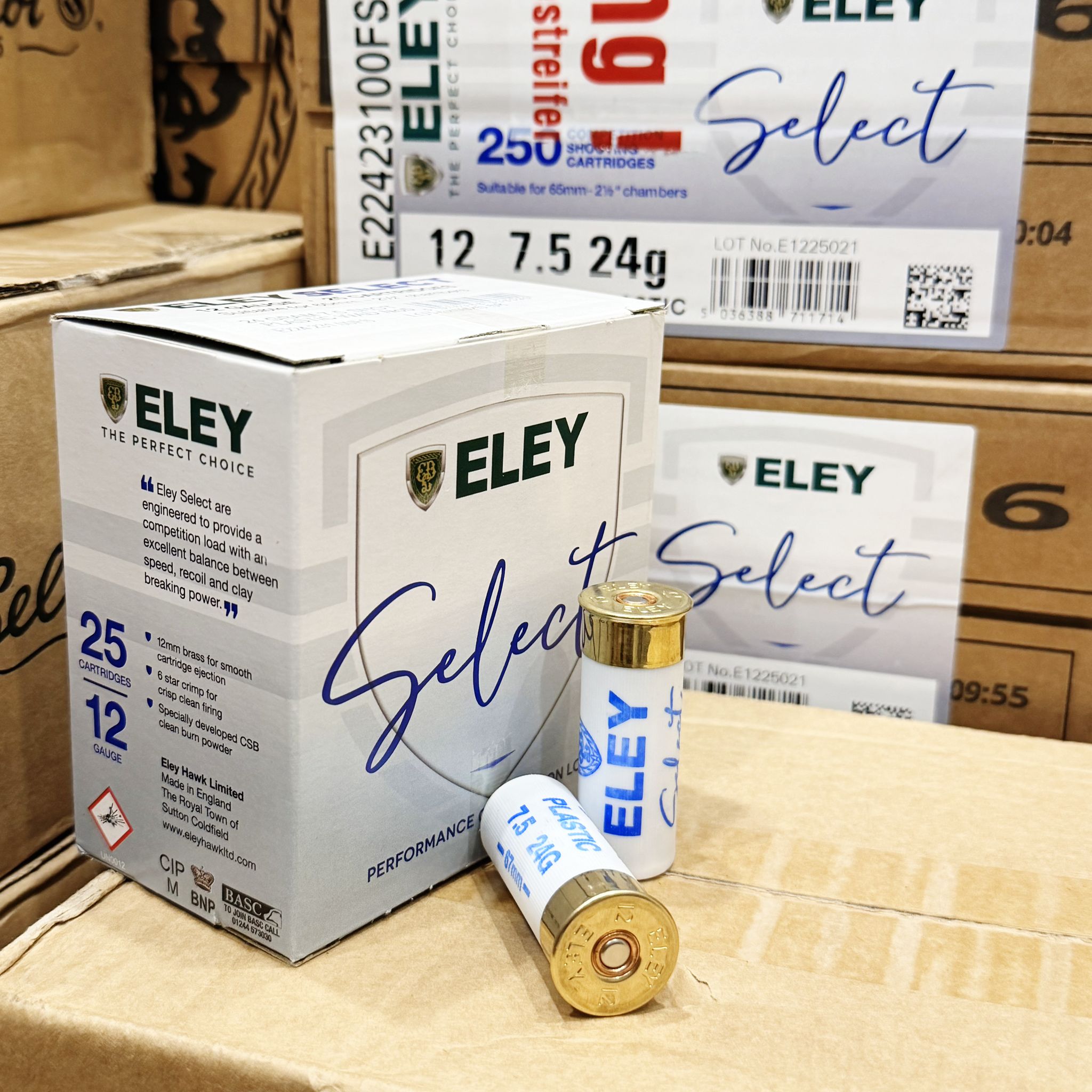 ELEY Select 12/67 No. 7.5 (Trap) 24g Munition bleihaltig – 85,00€ per 250 Schuss – TRAP BLEI