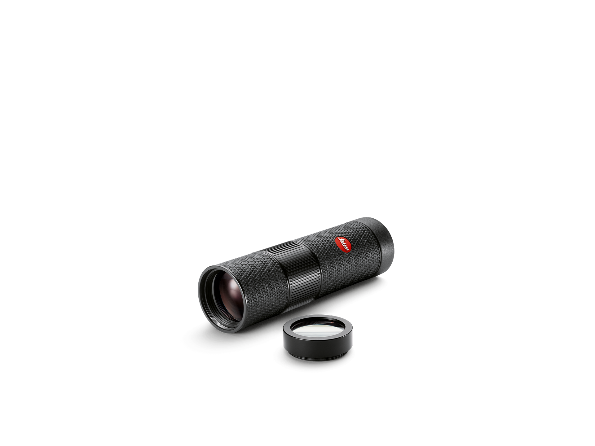 Leica Monovid 8x25 Black – Schrägansicht mit Nahlinse, schwarz beledert